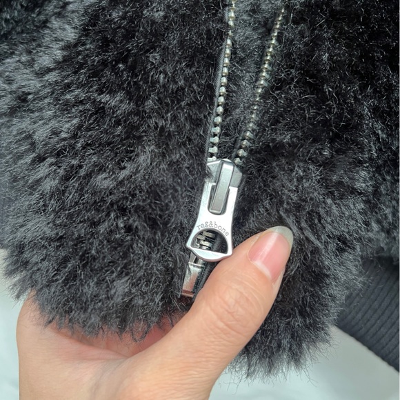 $575 rag and bone Nikki borg faux fur fuzzy jacket in black - Picture 6 of 7